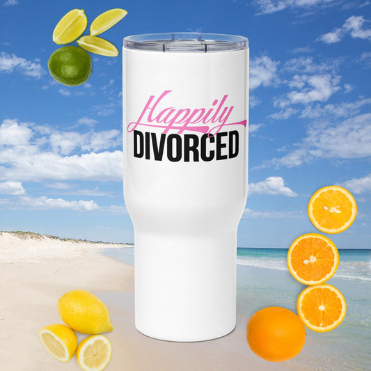 Celebration Mindset Exclusive: Happily Divorced Travel mug with a handle